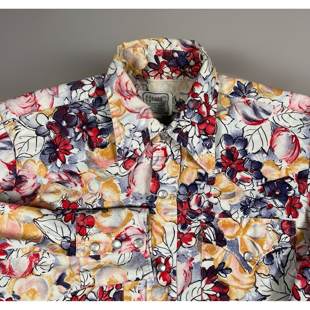 Vintage H Bar C California Ranchwear Womens Long Tail Floral Pearl Snap Shirt M